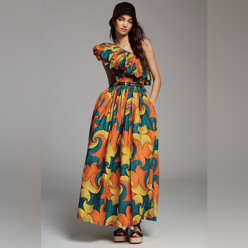 Anthropologie SIKA Printed One-Shoulder Ruffle Dress